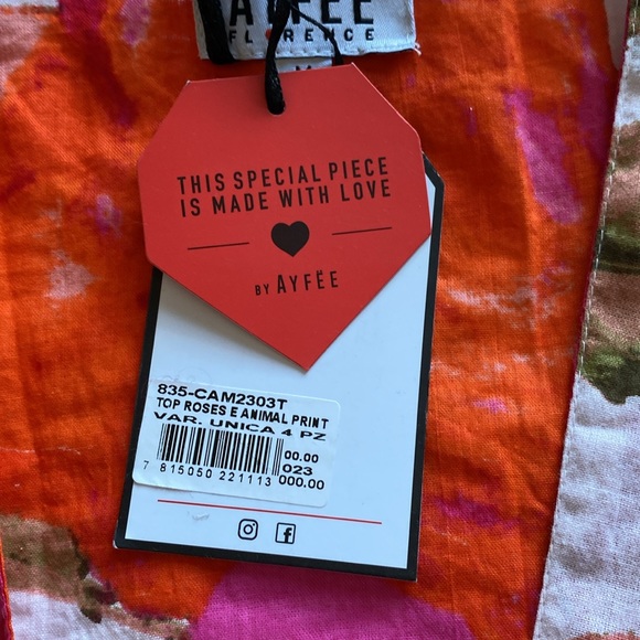 Ayfee Florence tie waist orange,pink and cream floral blouse. Leopard ruffle. M - Picture 10 of 17